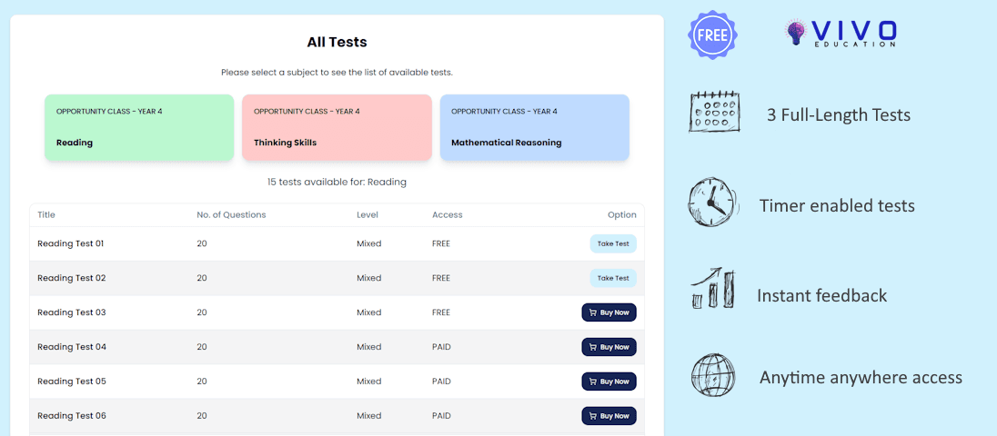FREE TRIAL - 3 Full OC Tests – Prepare for the NSW Opportunity Class Exam