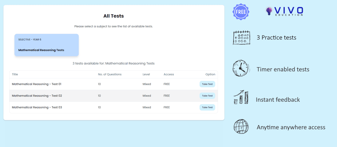 FREE TRIAL - 3 Practice tests – Prepare for the NSW Selective Test