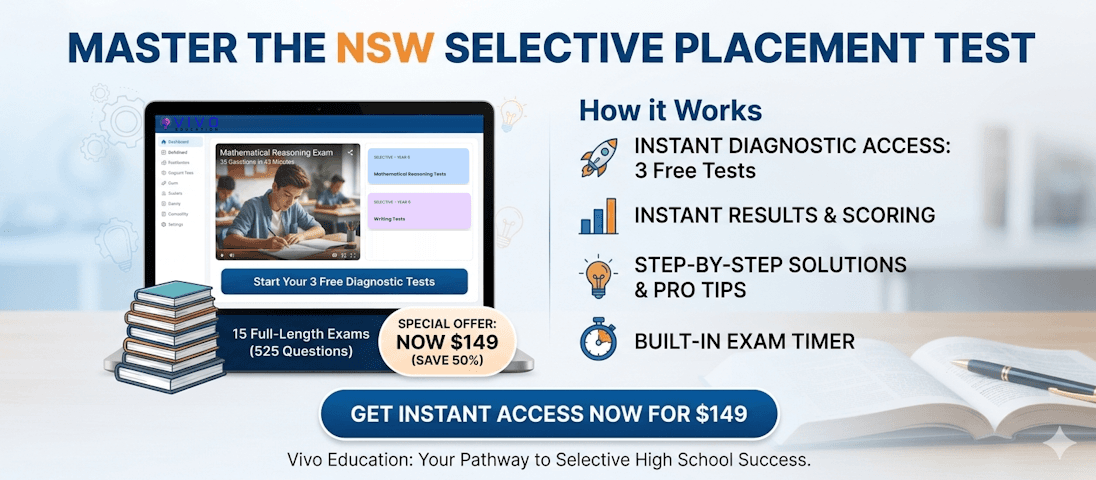 NSW Selective Mathematical Reasoning Practice Tests Pack | Vivo Education